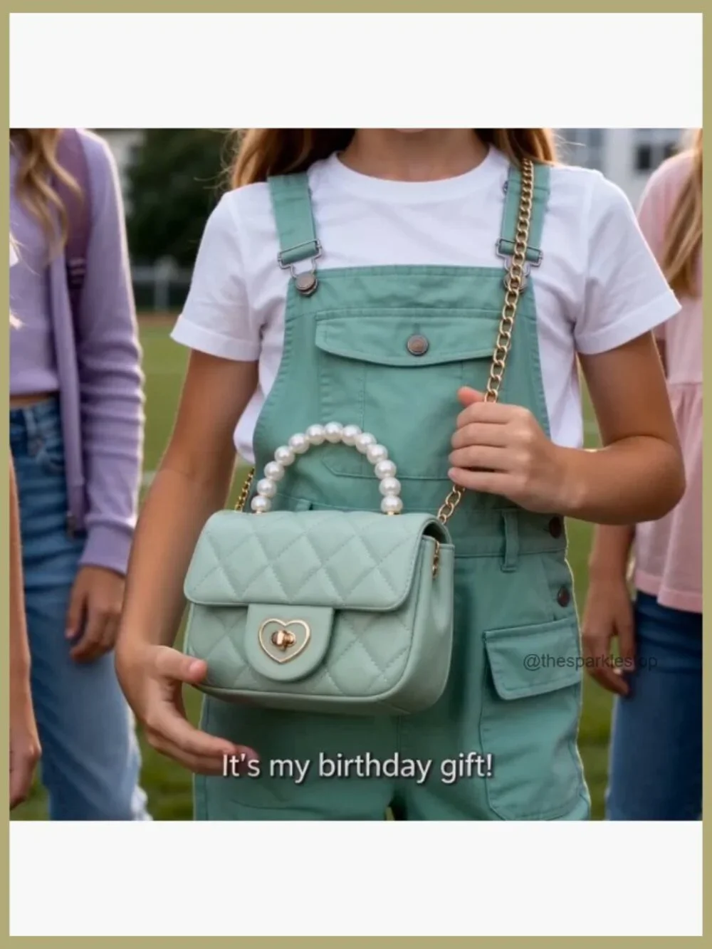 Girls Princess Pearl Handle Crossbody Bag Heart Lock Fits Phone